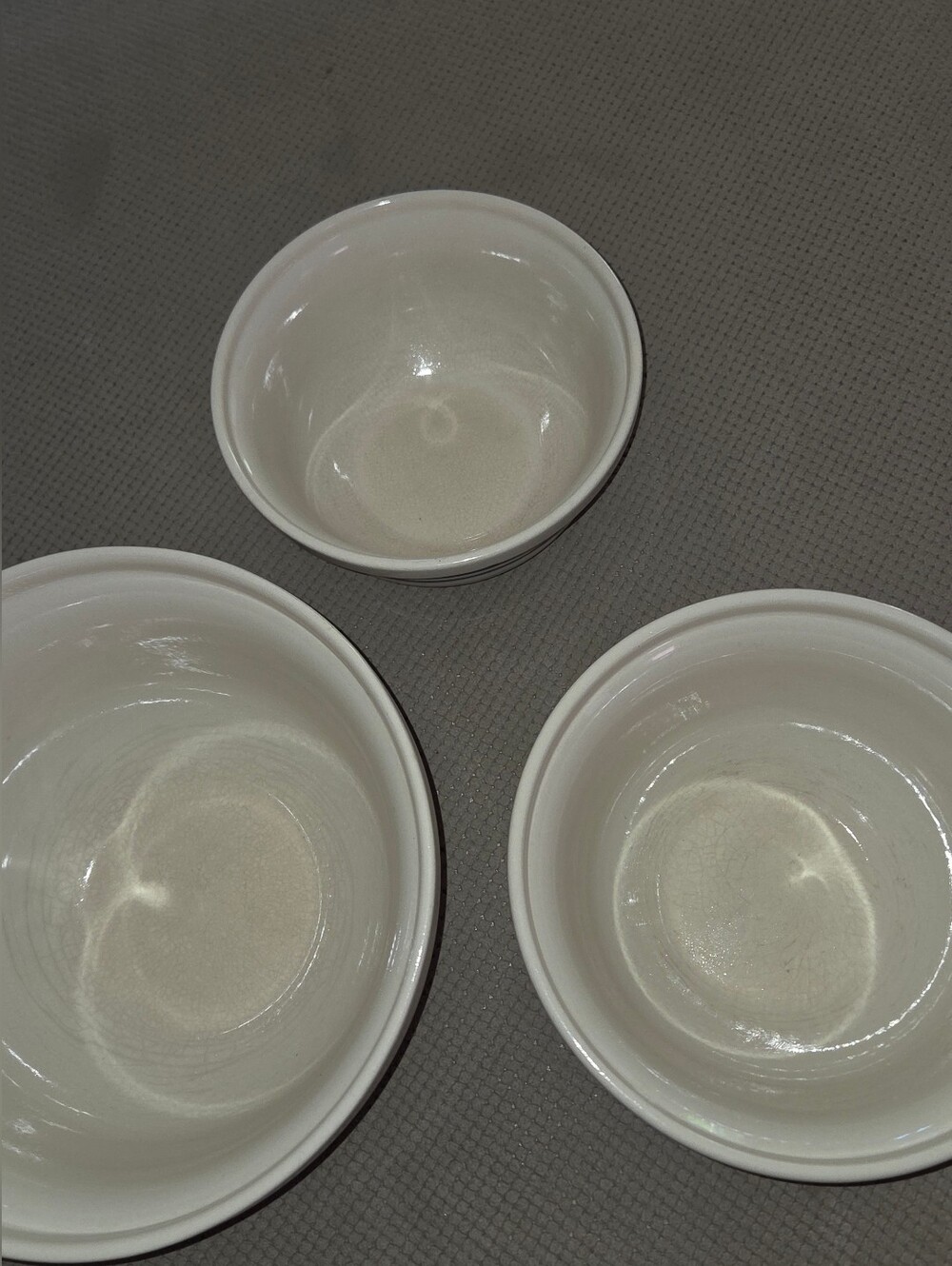 VTG Roseville Friendship Pottery Nesting Bowls Set 3 Blue Stripe Stoneware USA - Picture 2 of 16